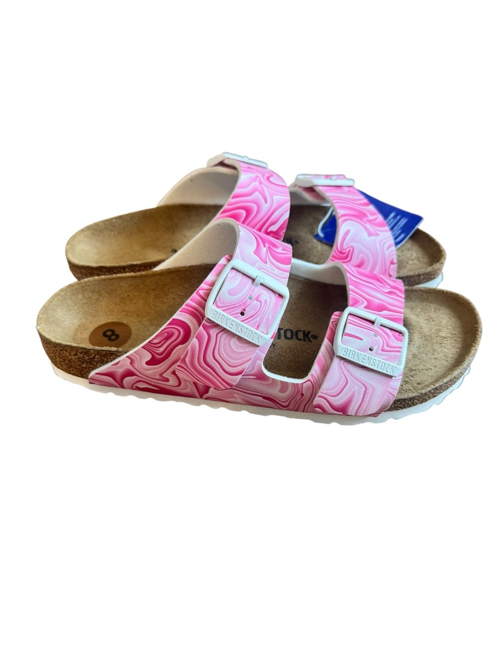 Birkenstock Kids Arizona Pink Marble Two-Strip Sandal - Picture 5 of 7